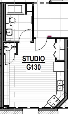 Floor plan for studio, 1 bath, 444 sqft
